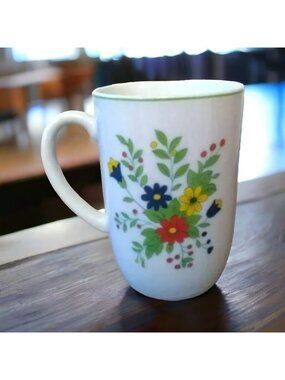 Vintage Knobler flower mug Japan red yellow blue green coffee cup tea